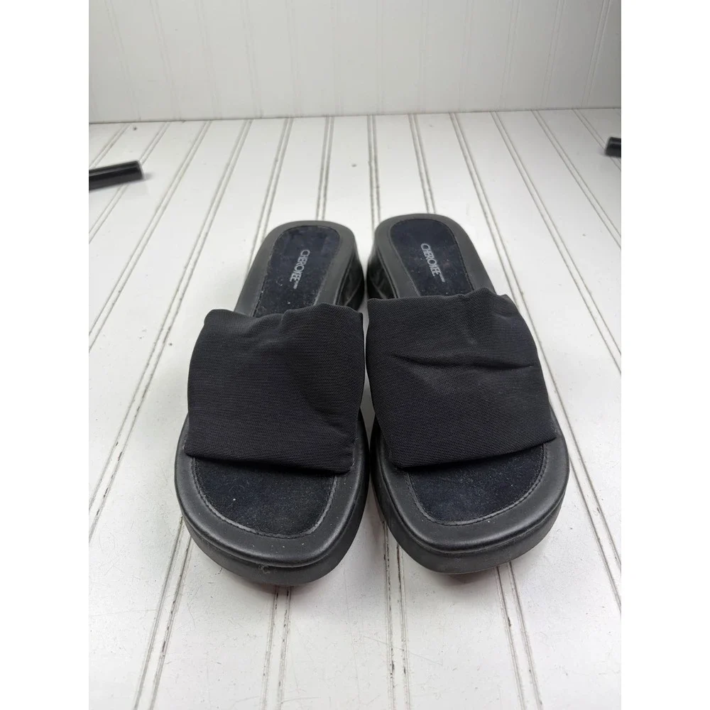 Cherokee Black Chunky Platform Comfort Slides Wedges Women's Size 9
